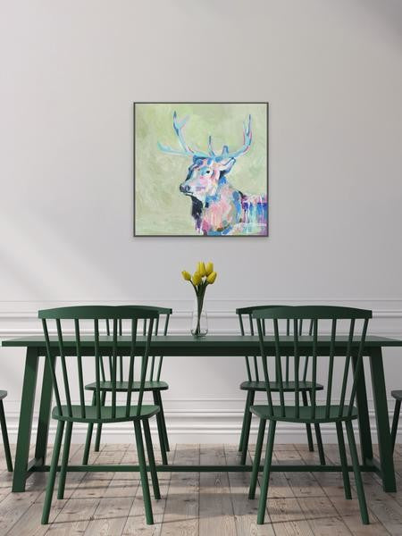 "Mystical Deer" Floater Framed Painting Print on Canvas, 18"x18"
