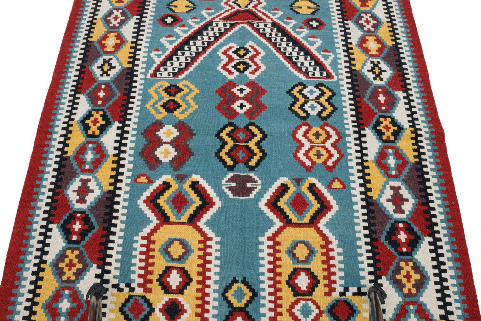 New Handwoven Turkish Kilim Rug 4' 2" x 5' 3", 50 in. x 63 in.