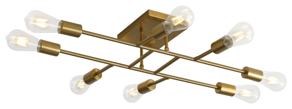 Modern 8-Light Sputnik Semi Flush Mount Ceiling Light, Gold