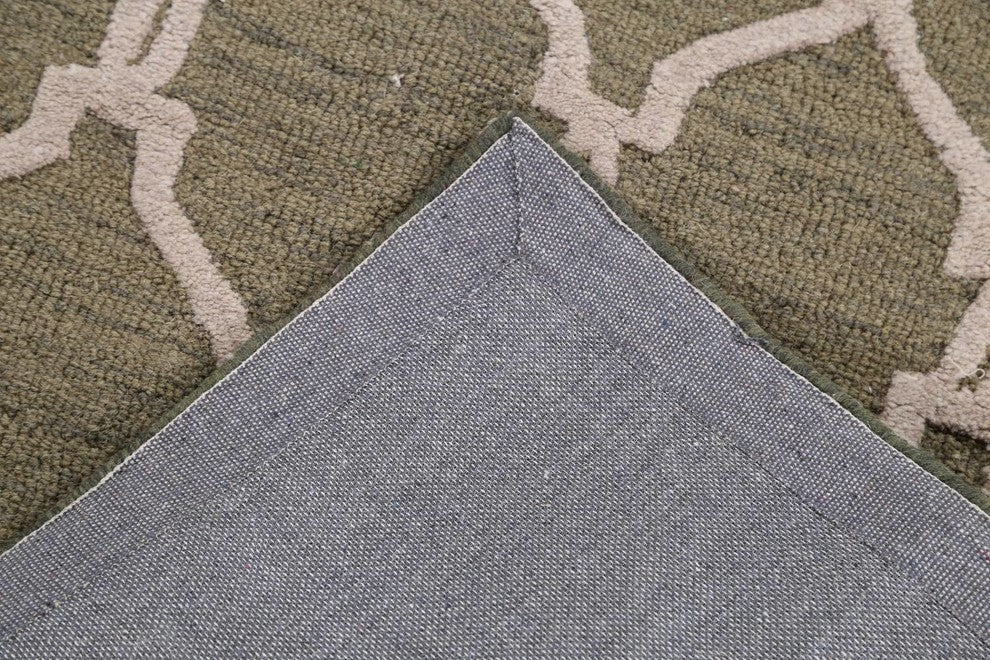 Transitional Trellis Oushak Oriental Hand-Tufted Area Rug, Sage Green, 3x5'