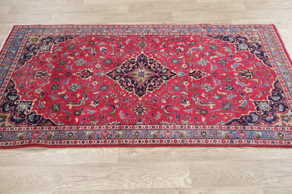 Consigned, Oriental Traditional Vintage Hand-Knotted Persian Area Rug, Red, 4x7