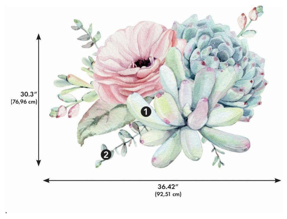 Watercolor Floral Succulents Peel And Stick Giant Wall Decals
