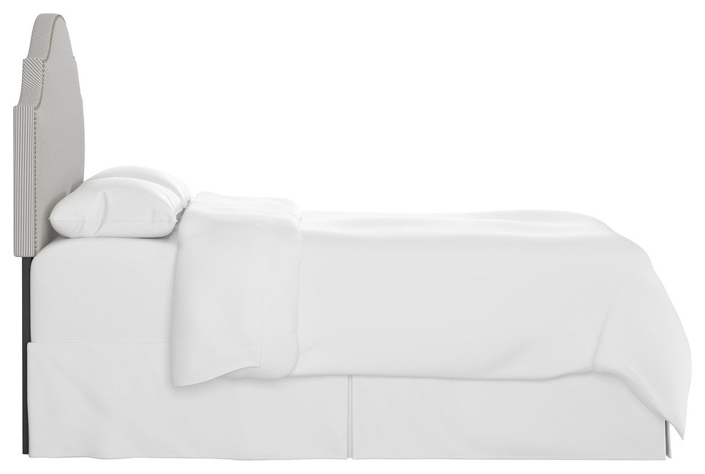 Brenson Nail Button Notched Headboard, Oxford Stripe Charcoal, King
