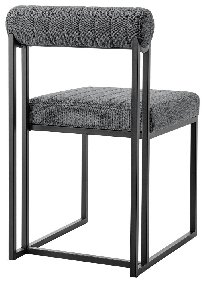 Anastasia Dining Chair With Matte Black Iron and Anchor Gray Fabric, Set of 2