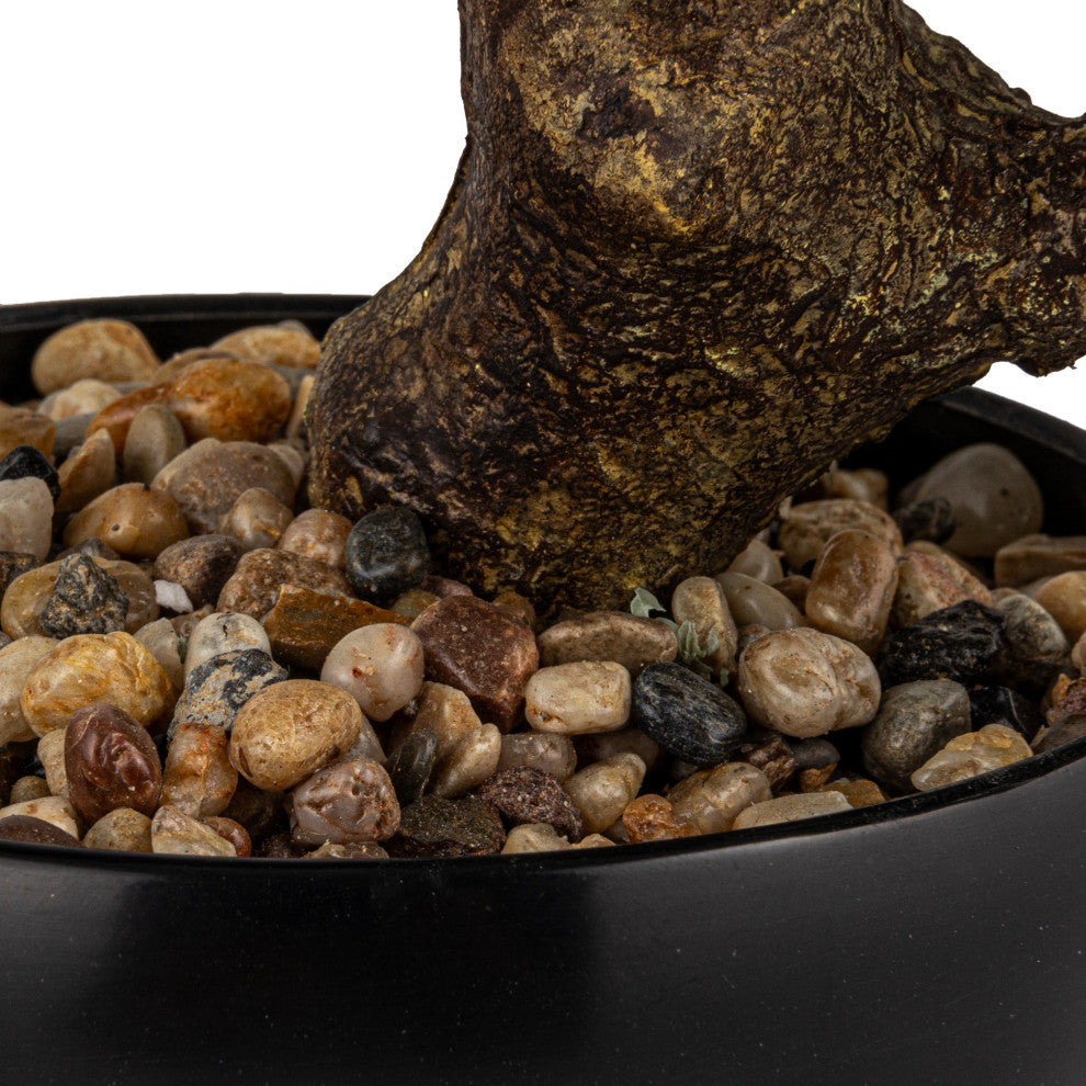 Faux Bonsai Tree, Plastic Pot With Pebbles, Green