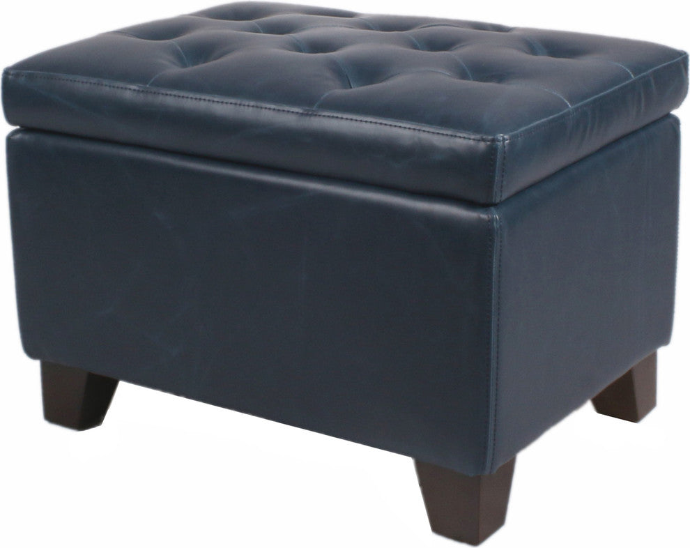 Julian Rectangular Bonded Leather Storage Ottoman, Vintage Blue