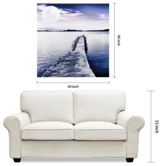 Moonlit Dock Wall Art Frameless Free Floating Tempered Glass 40"x40"