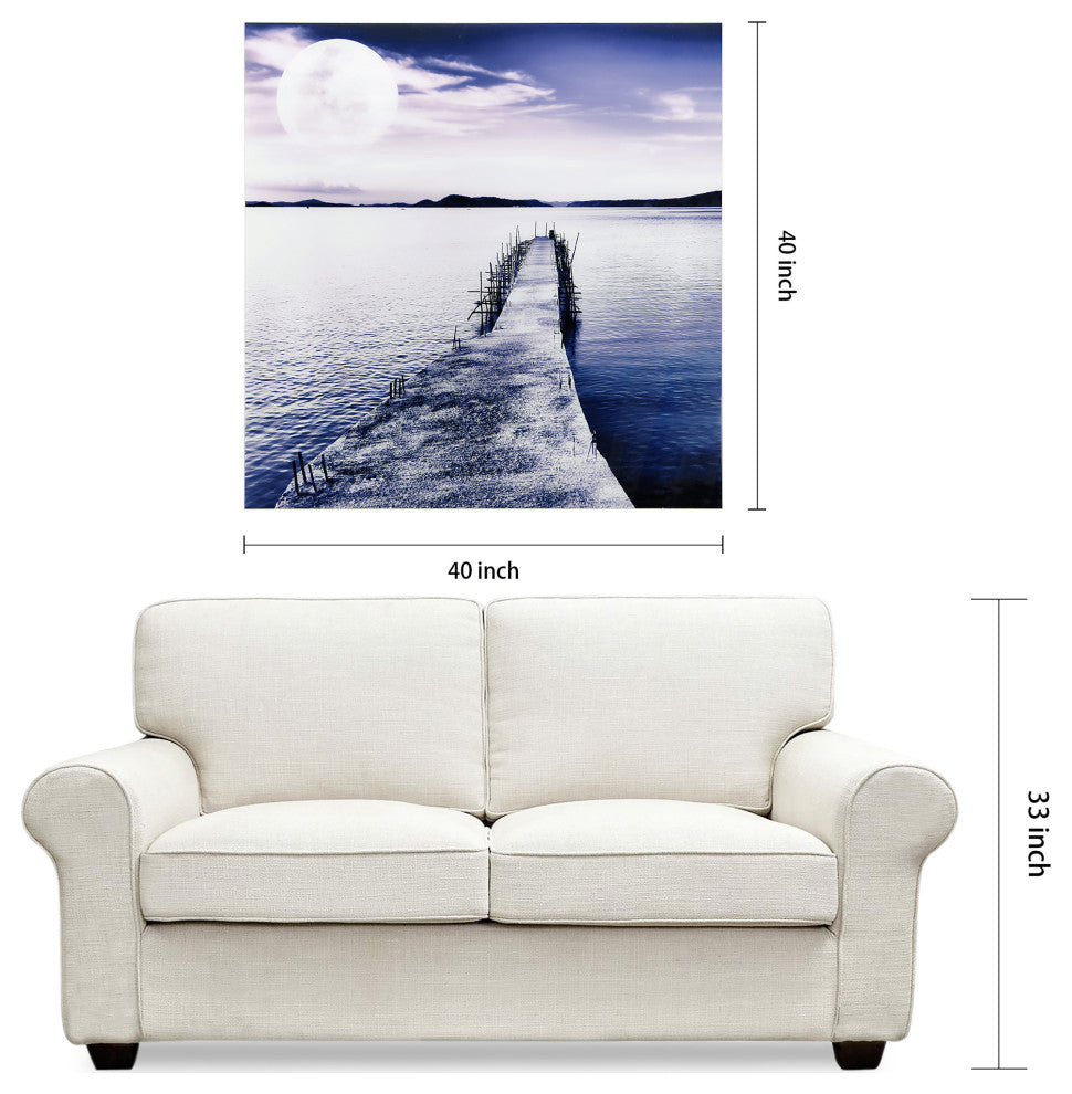 Moonlit Dock Wall Art Frameless Free Floating Tempered Glass 40"x40"