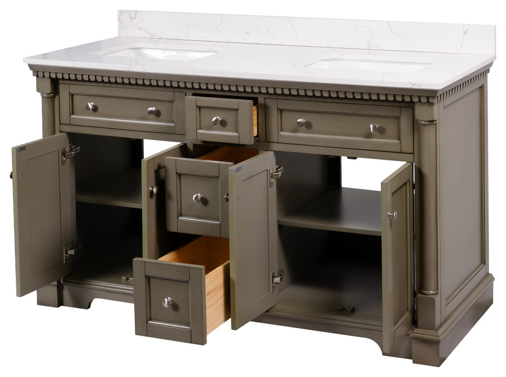 Sydney 60" Bathroom Vanity, Weathered Gray, Engineered Marble, Double Sink
