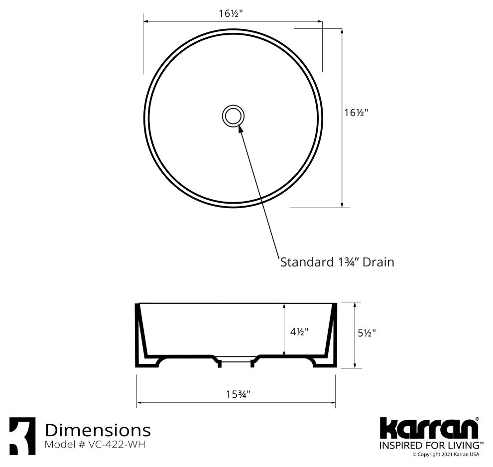 Karran VC-422-WH Valera 17" Vitreous China Vessel Bathroom Sink, White