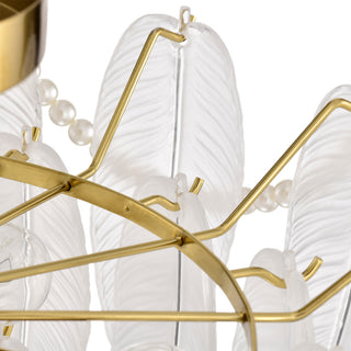 Lily 7-Light Brushed Shiny Brass Glass Feather-shaped Flush Mount