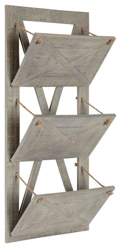Hardeman 3-Pocket Wood Hanging Wall File Holder, Gray