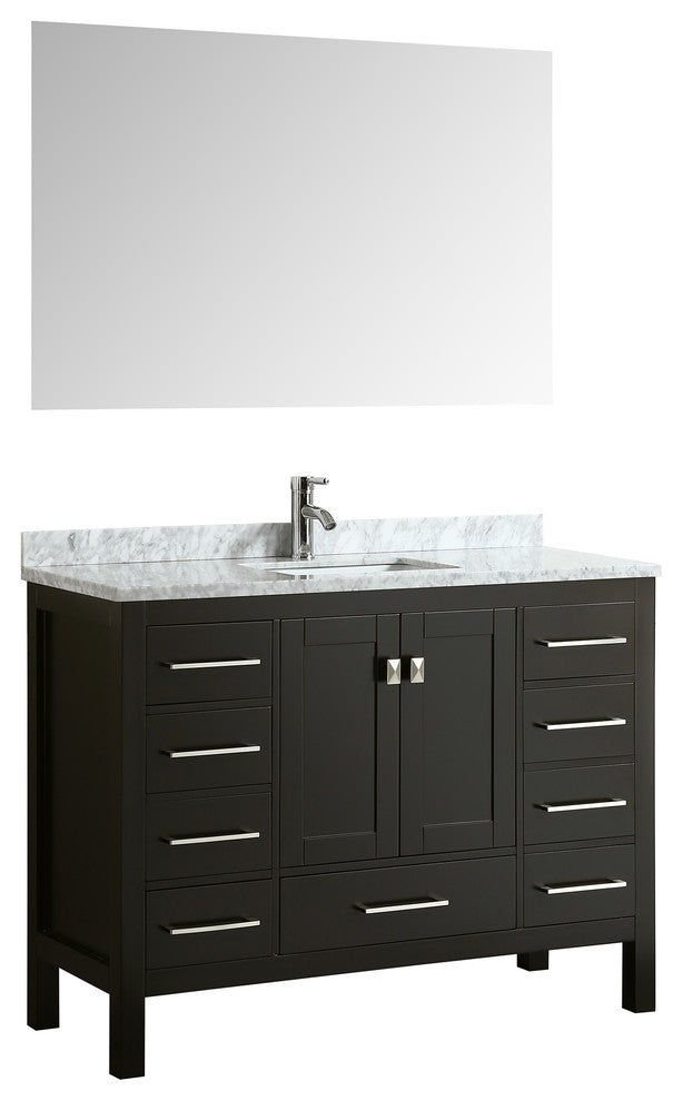 Eviva Aberdeen 48 Transitional Espresso Bathroom Vanity Carrera Countertop