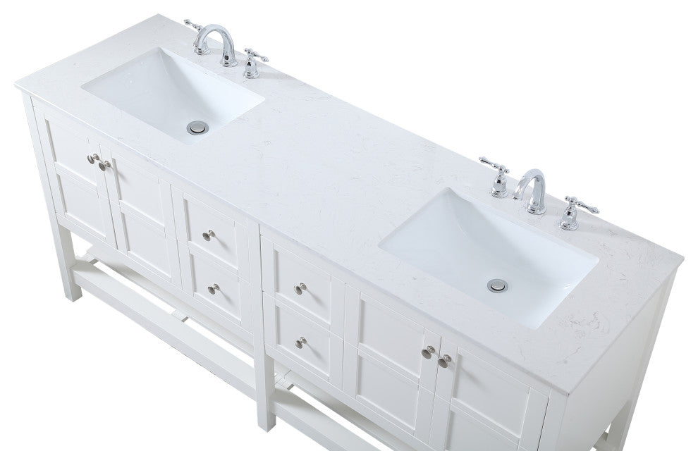 White 72" Double Sink Bathroom Vanity