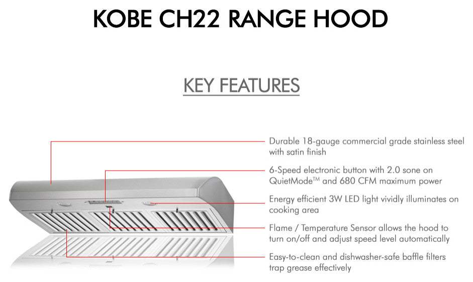 KOBE 680 CFM Hands-Free Fully Auto Under Cabinet Range Hood, 30"