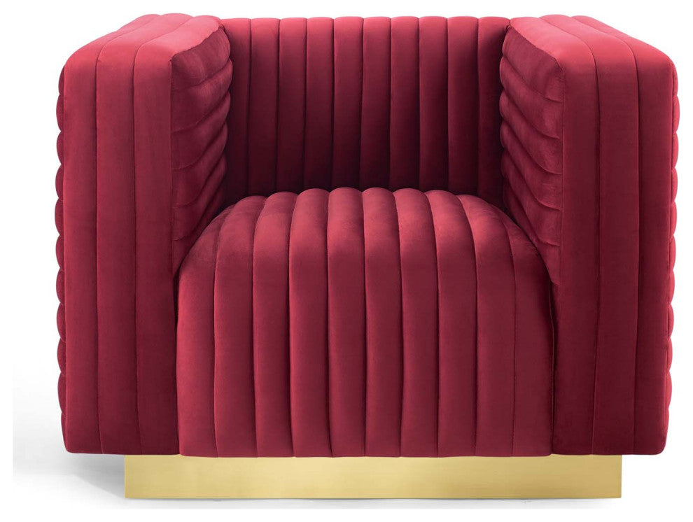 Tufted Armchair Accent Chair, Velvet, Red, Modern, Living Lounge Hospitality