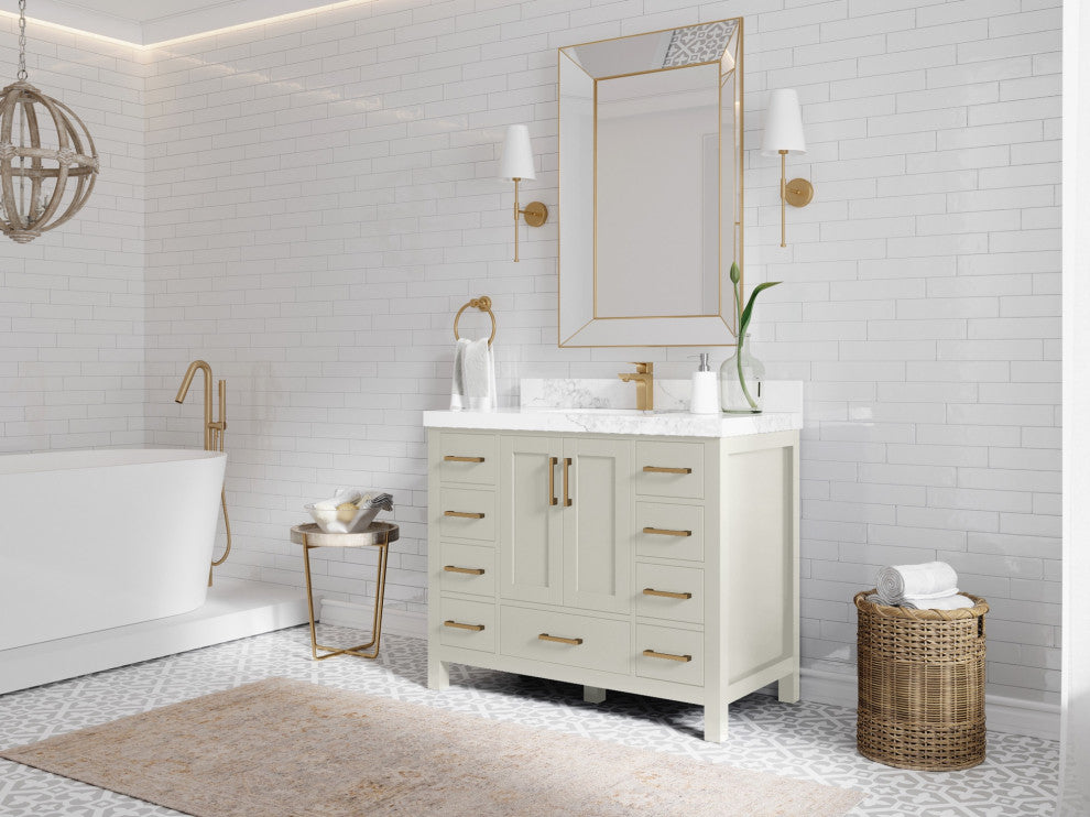 Malibu 42" Single Sink Bath Vanity in Fine Grain 2" White Quartz