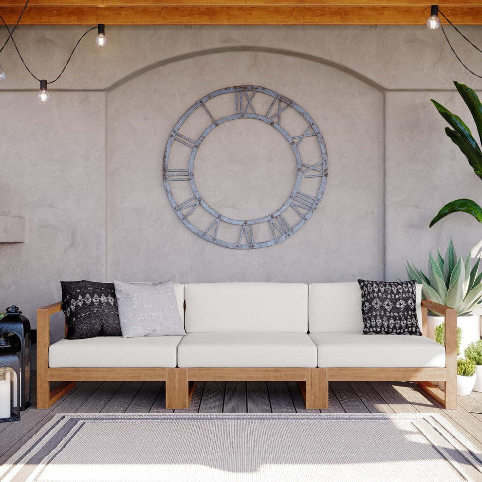 Lounge Sectional Sofa Chair Set, Wood, Brown Natural White, Modern, Outdoor