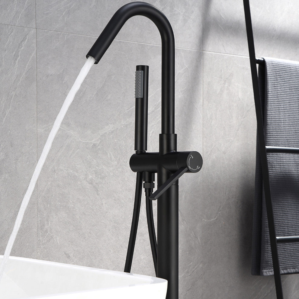 Single Handle Floor Mounted Tub Faucet, Matte Black