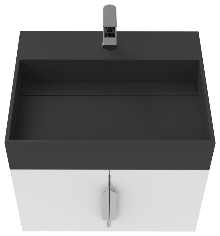 CastelloUSA Amazon 24" Wall Mounted Bathroom Vanity Set, White, Black Top, Brushed Nickel