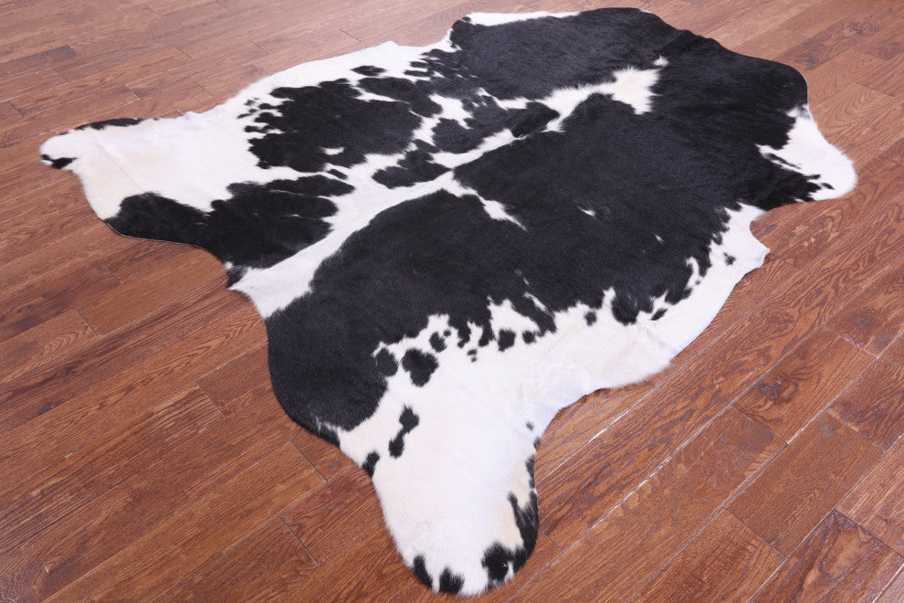6' 7" X 6' 1" Black and White Natural Cowhide Rug C2292