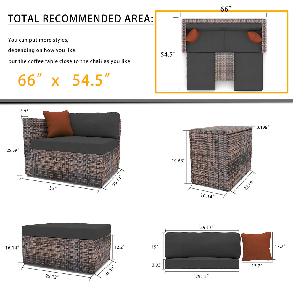 10-Pieces Wide Outdoor Wicker Reversible Patio Sectional With Cushions