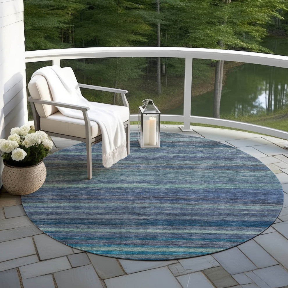 Machine Washable Indoor/Outdoor Chantille ACN1639 Blue 8' x 8' Round Rug