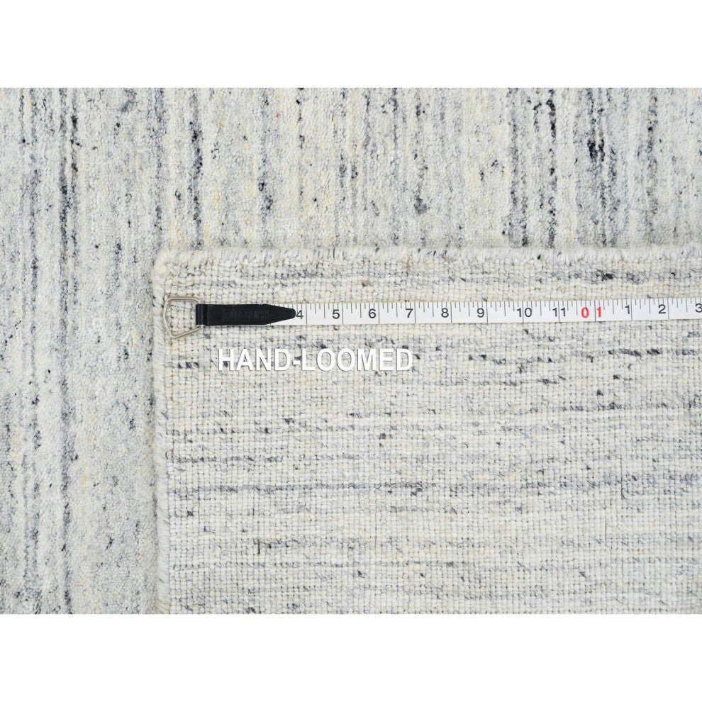 Ivory Hand Loomed Plain Modern Striped Design Natural Wool Runner Rug, 2'6"x6'