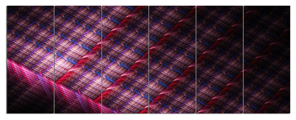 Dark Pink Abstract Metal Grill, Abstract Art on Canvas, 70"x28", 6 Panels