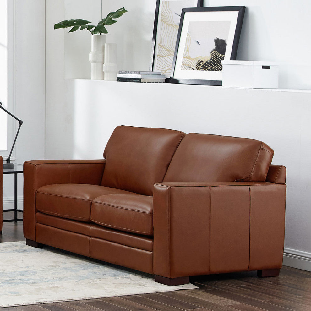 Hydeline Dillon Top Grain Leather Sofa Collection, Cinnamon Brown, Loveseat