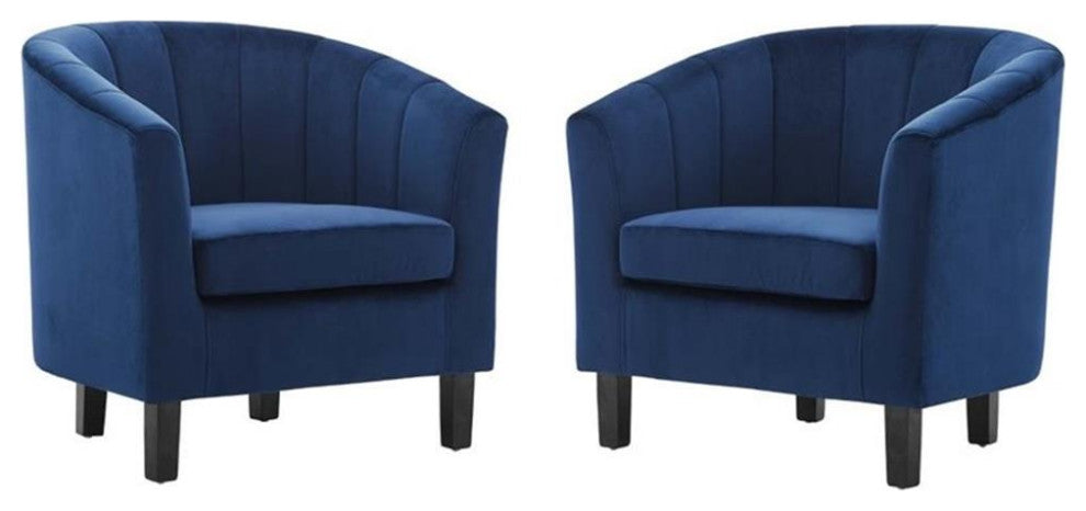 Prospect Channel Tufted Performance Velvet Armchair Set of 2-Navy