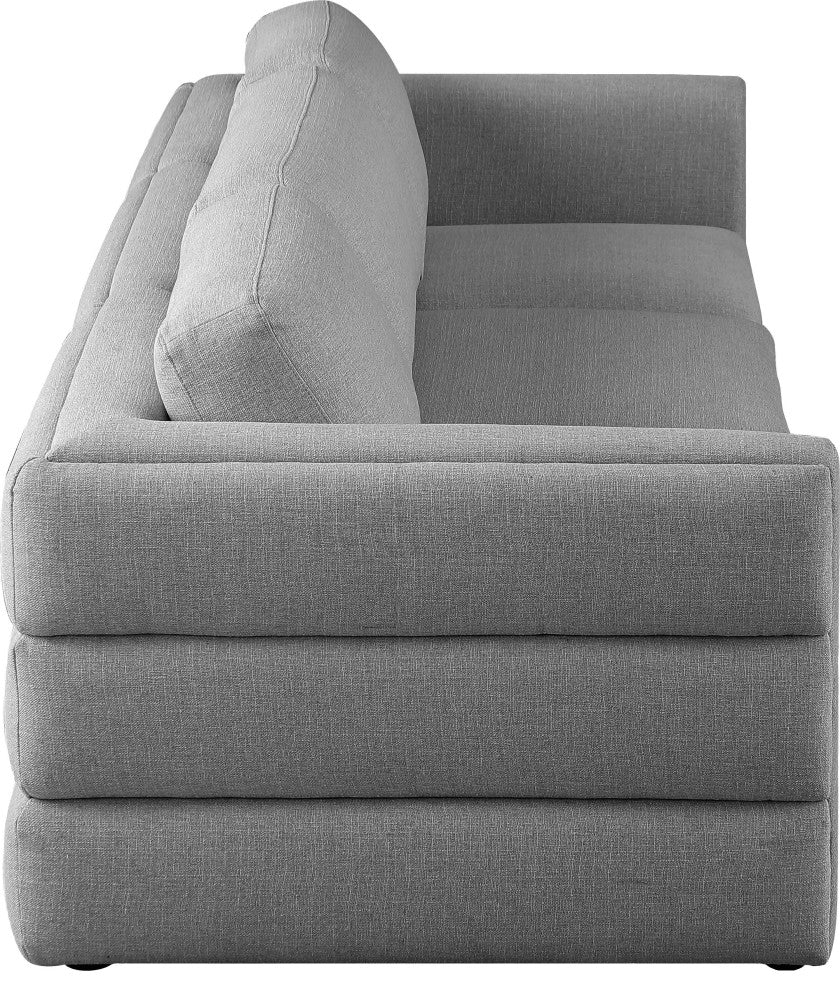 Beckham Linen Textured Fabric Upholstered 3-Piece Modular Sofa, Grey