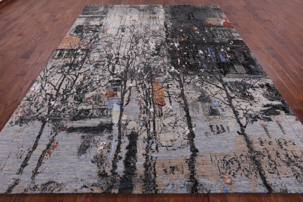 9' 1" X 12' 1" Wool and Silk Urban Design Handmade Modern Rug Q8870