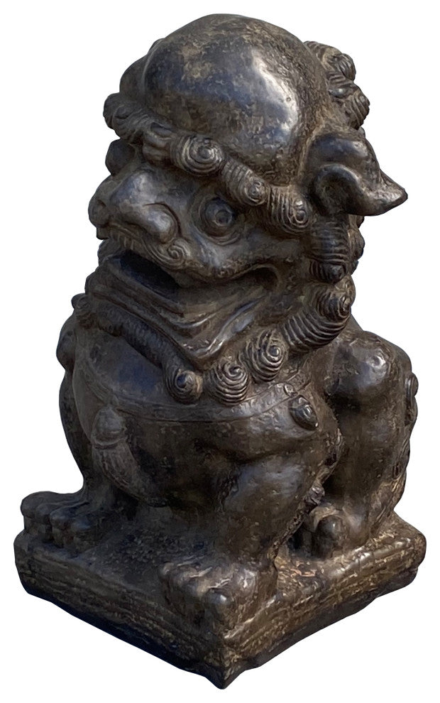 Chinese Distressed Brown Rough Marks Fengshui Foo Dog Lion Figure Hcs7364