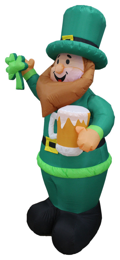 Saint Patrick's Day Inflatable Leprechaun Holding Shamrock and Beer, 6'