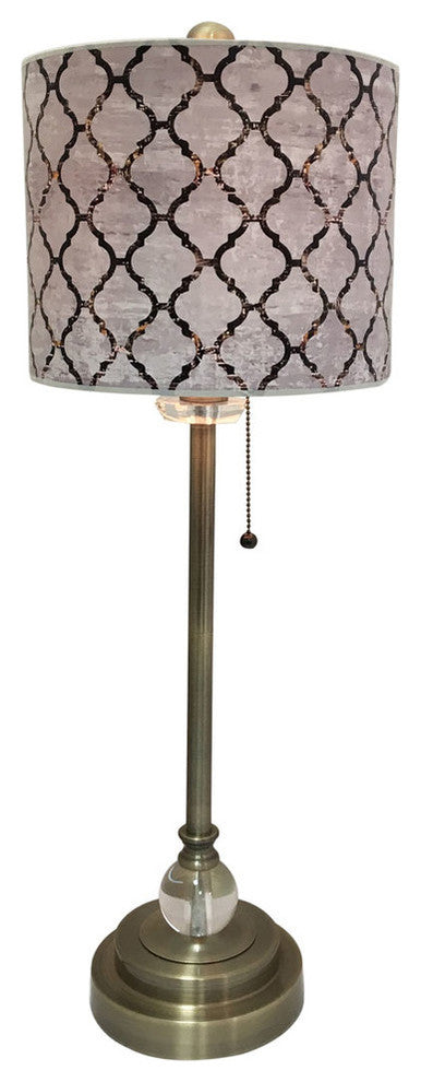 28" Crystal Buffet Lamp With Moroccan Tile Textured Shade, Antique Brass, Single