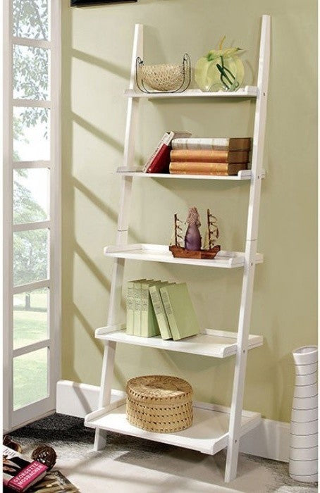 Benzara BM172781 Solid Wood 5-Tier Ladder Shelf, White