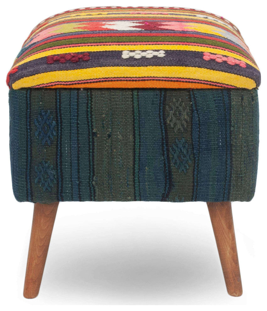 Stool Upholstered with Handwoven Kilim 16"x16"x18"