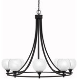 Paramount Uplight 8-Light Chandelier, Matte Black, 5.75" White Marble Glass
