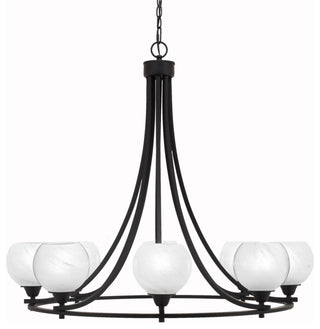 Paramount Uplight 8-Light Chandelier, Matte Black, 5.75" White Marble Glass
