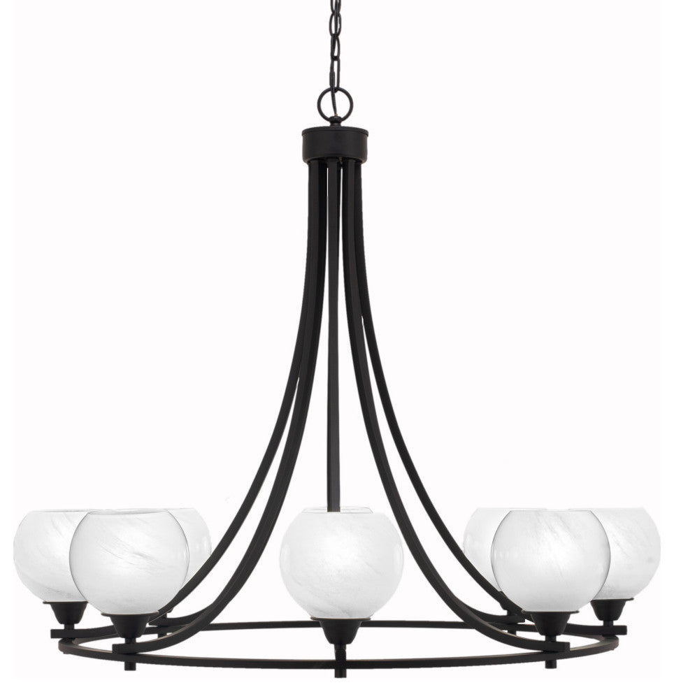 Paramount Uplight 8-Light Chandelier, Matte Black, 5.75" White Marble Glass