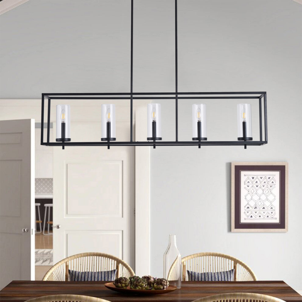 Farmhouse 5-Light Metal Frame Kitchen Island Chandelier with Glass Shades