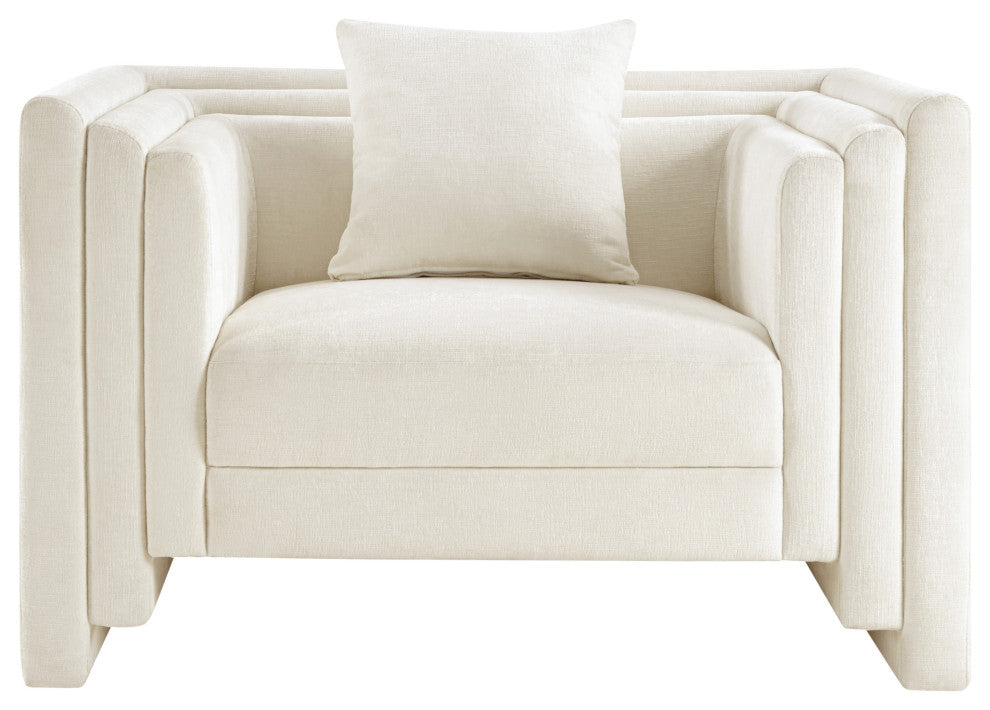 Everett Upholstered Chair, Cream, Chenille Fabric