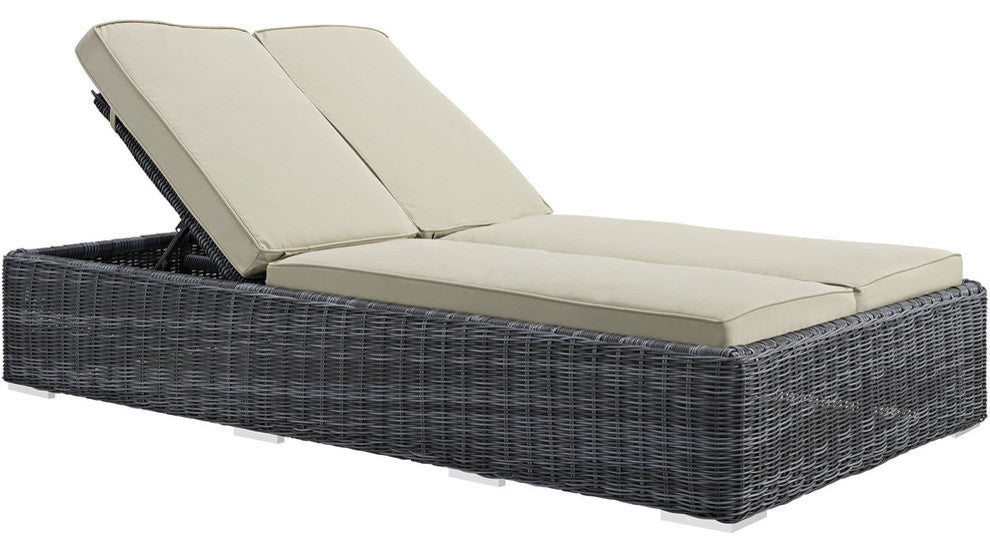 Summon Double Outdoor Patio Sunbrella Chaise, Beige