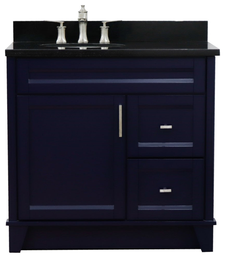 37" Single Sink Vanity, Blue Finish With Black Galaxy Granite