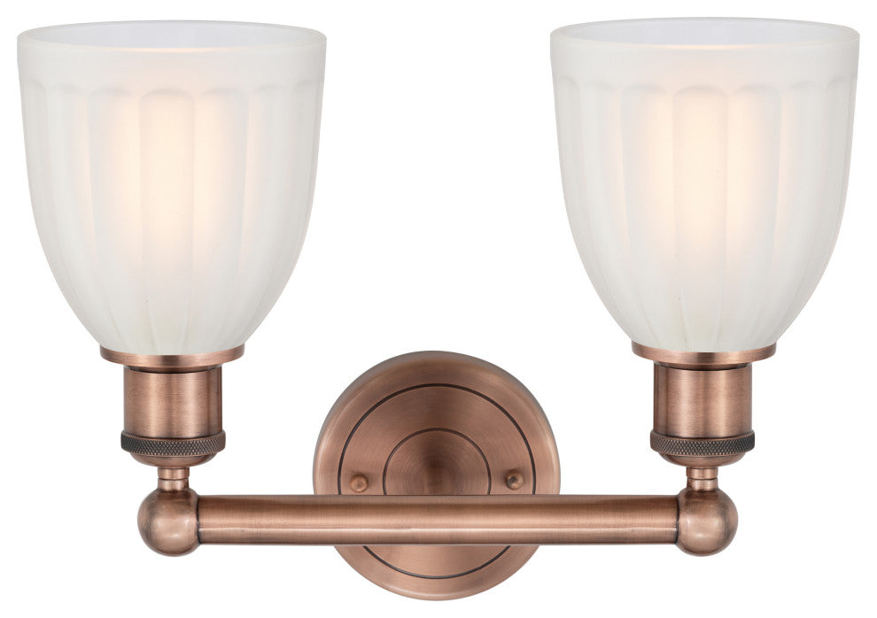 Brookfield 2-Light 15" Bath Vanity Light, Antique Copper Finish, White Shade