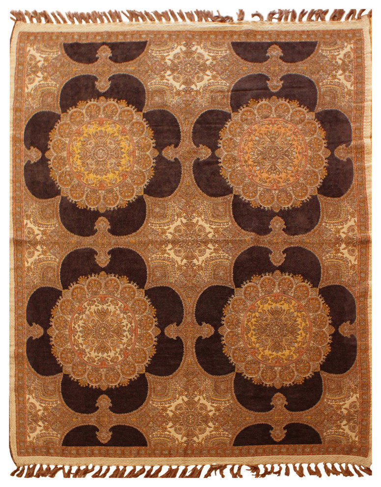 Chenille Wool Blend Medallion Throw, Brown, Camel