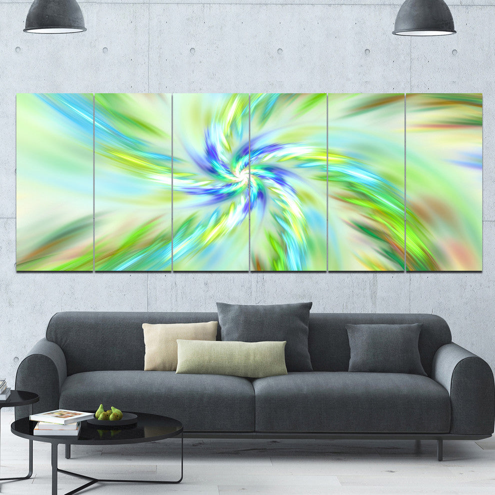 Dance of Bright Spiral Green Flower, Floral Canvas Art Print, 70"x28", 6 Panels