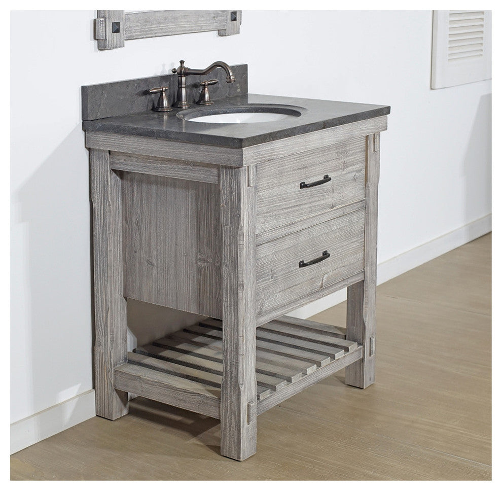 Rustic Fir Single Sink Vanity, Gray, Driftwood With Limestone Top, 30"