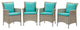 Side Dining Chair Armchair, Set of 4, Rattan, Wicker, Gray Blue, Outdoor